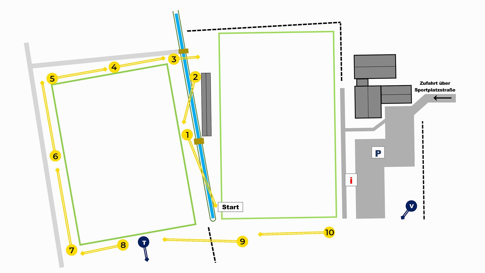 Lageplan der Fußballgolf-Bahnen am Stoffener Fußballplatz